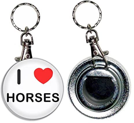 I Love Horses - 55mm Button Badge Bottle Opener Key Ring