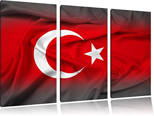 Pixxprint Flagge der Türkei, Leinwandbild 3 Teilig, Gesamtmaß: 120x80cm, Wandbild, Dekoration, fertig gespannt, Kein Poster