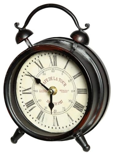 linoows Rustikale Tischuhr im Landhausstil, Nostalgie Uhr wie Oma´s Wecker