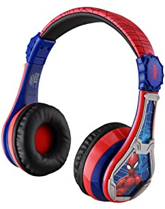 eKids Spiderman Wireless Bluetooth Portable Headphones with Microphone, Volume Reduced to Protect Hearing Rechargeable Battery, Adjustable Kids Headband for School Home or Travel