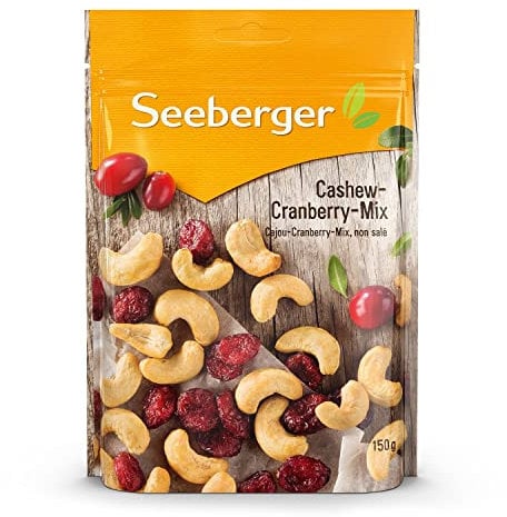 Seeberger Cashew-Cranberry-Mix 12er Pack, Knackige naturbelassene Cashewkerne mit Cranberries - süß-säuerliche Kombination - glutenfrei, vegan (12 x 150 g)