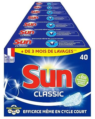 SUN - pastilles lave-vaisselle Classic - 280 tablettes - efficace même en cycle court - + de 3 mois de lavages - fabriqué en France (lot prOMO de 7x40)