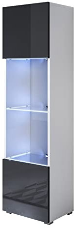 MB Muebles Bonitos, Vetrina Con Piedini 2cm Luke V6, LED, Melamina, Finitura Lucida, Bianco e Nero, 40x167x29cm