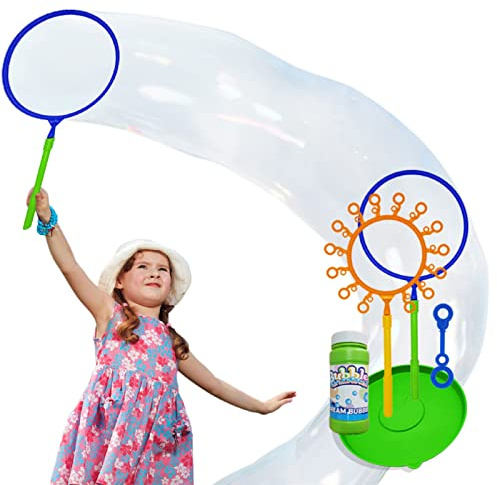 Giant Bubble Wand Set for Kids and Adults with Concentrated Refill, Fun Outdoor and Indoor Activity for Girls, Boys, Toddlers and Children to Enjoy