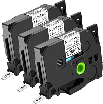 NineLeaf 3 x kompatibel mit Brother Schrumpfschlauch 5,8mm HSe-211 HSe211 HS-211 Etikettenband Schwarz auf Weiß Schriftband für P-Touch PT-E300 E500 E550W E800W P900 H500 P950NW Etikettenhersteller