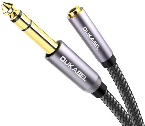 DuKabel TopSeries Long 8ft (2.4m) - 1/4 inch to 3.5mm Headphone Jack Adapter, 1/8 (Female) to 1/4 (Male) Extension Cable, 3.5 to 6.35 Audio Cable for Mixer Guitar Piano Amplifier Speaker and More