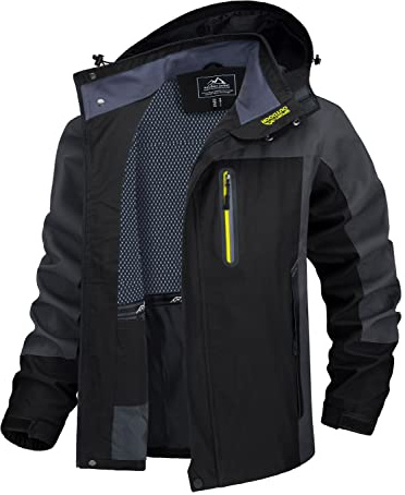 TACVASEN Herren Outdoorjacke Wasserabweisend Wanderjacke Leicht Übergangsjacke Funktionsjacke Trekkingjacke mit Abnehmbarer Kapuze