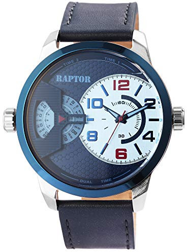 Raptor Herren-Uhr Echt Leder Armband Dual Time Leuchtzeiger Analog Quarz RA20289
