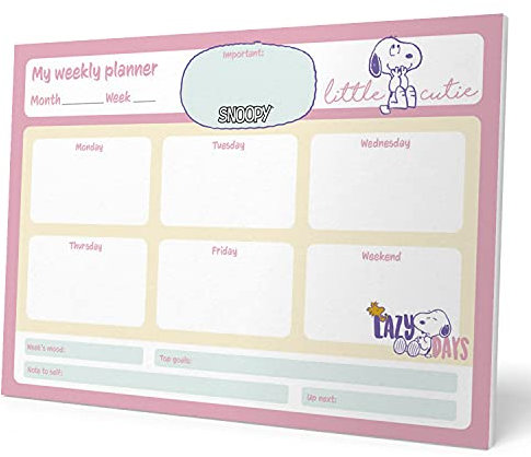 Grupo Erik Wochenplaner Block A4 Kalender Planer Snoopy -Tischplaner A4 - Tischkalender ohne Datum - Schreibtischunterlage Papier