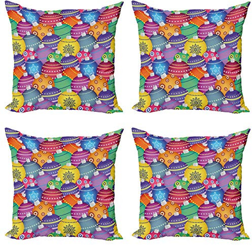 ABAKUHAUS Weihnachten Kissenbezug Set (4 Stück), Bunte Weihnachtskugeln, moderner doppelseitiger Digitaldruck, 40 cm, Mehrfarbig