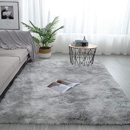 Pauwer Plüsch Shaggy Teppiche Seidig Glatte Pelzteppiche Moderne Indoor Plüsch Flausch Teppiche Anti-Rutsch-Spielmatte Bodenteppichmatte (Hellgrau, 80 x 160 cm)