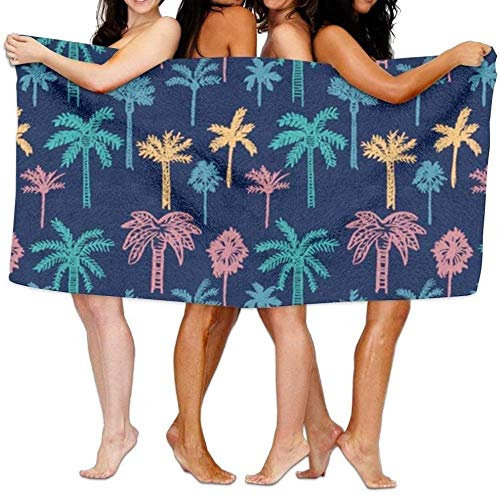 RUiillg Strandtücher,Palme Neon Muster Größe Saunatuch Schnelltrocknend Wasseraufnahme Extra Microfiber Tragbar Sand Proof Ultralight Ideal Als,Reisetuch,Strandtuch,Badetuch,Picknick Decke 80×130cm
