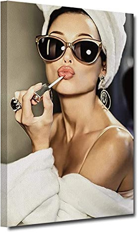 ZHONGYUTONG Audrey Hepburn Kunstdruck auf Leinwand Gerahmt Hübsches Süßes Lippenstift Wandbild Promi Portrait Poster für Zuhause Büro Studio Salon Dekoration (30x45cm)