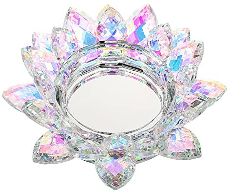 Sumtree Kerzenhalter aus Glas, Lotusblüte, Kerzenhalter, für Kerze oder Stab, Durchmesser der Kerze 7,5 cm (groß, mehrfarbig), AMSJ-0545346-FR