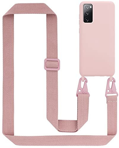 Cadorabo Handykette kompatibel mit Samsung Galaxy S20 FE Schutzhülle TPU Liquid Silikon Case Necklace mit verstellbarem Band Kordel Band mit Etui Rundumschutz Case Hülle für Galaxy S20 FE in Rosa