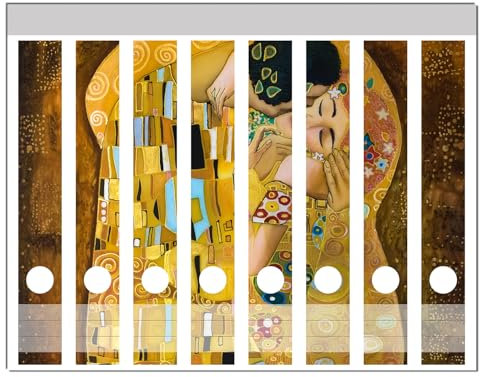 Wallario Ordnerrücken Sticker Der Kuss von Klimt - Größe 8 Stück, Rückenschilder für 8 schmale Ordner, Klebeetiketten