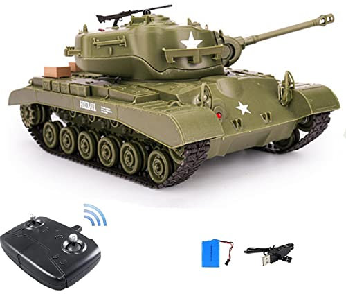 WEECOC RC Tank M26 PerShing - Carro armato militare radiocomandato, con rotazione a 320°, suono realistico, ottimo regalo per bambini e ragazzi (verde)