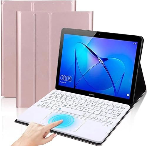 QYiiD Coque Clavier avec Touchpad pour Huawei MediaPad M5 Lite 10, Slim Lightweight AZERTY Clavier Bluetooth Détachable avec Pavé Tactile, Coque Housse pour MediaPad M5 10 Lite 10.1 2018, Or Rose