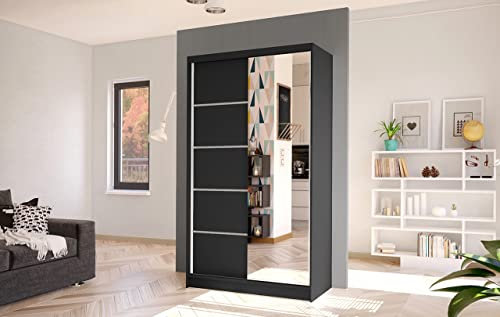 ML Diego III Sliding Door Wardrobe 100cm Full Black Mirrored (Full Black without Led Lights)