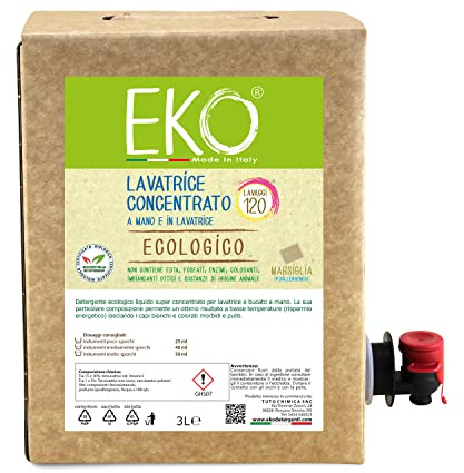 Eko Detersivo Lavatrice liquido, Marsiglia - Bag in Box 3L - Ecologico Concentrato 120 Lavaggi
