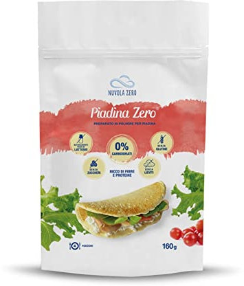Nuvola Zero - Preparato per Piadine in Polvere, 160g x 4 Piadine Keto Senza Glutine, Senza Lattosio, Senza Zuccheri, Senza Carboidrati, No lieviti, Made in Italy