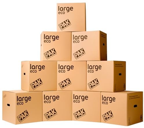 StorePAK Eco Storage Archive Moving Boxes with Handles - (Pack of 10) - 64 Litres - 100% Recyclable - H 40.5 x W 40.5 x D 40.5cm - LARGE