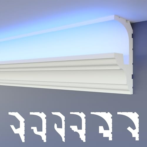 HEXIMO LED Stuckleisten 2in1, indirekte Beleuchtung Deckenleisten XPS Styropor Stuck dekoratives Licht Deckenleisten (10,2 Meter HLED 6)