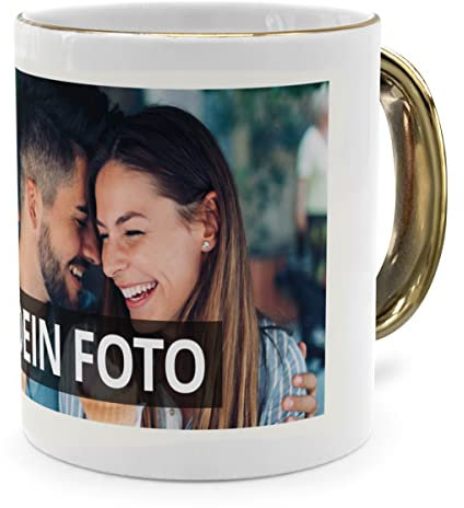 PhotoFancy® - Fototasse mit eigenem Bild - Personalisierte Tasse mit eigenem Foto selbst gestalten - Gold Glänzend
