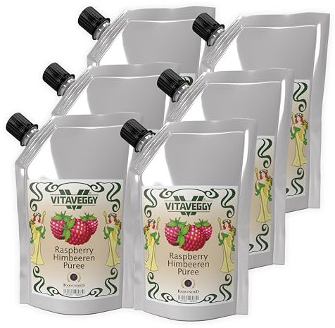 VITAVEGGY HIMBEER-FRUCHT-PÜREE 6x 1kg von Food-United raspberry-fruit-puree für Himbeeren-Smoothie-Saft Erdbeer-Himbeer-Sorbet-Cocktail-Shake ohne Aroma- Farb- & Konservierungsmittel (6)