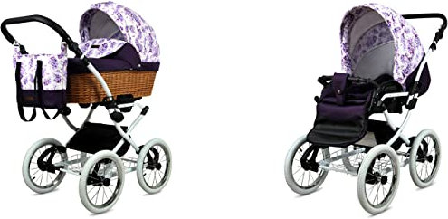 BabyLux ALU 2in1 Passeggino per Bambini Piccoli - Passeggini e Carrozzine - Passeggino per Neonati e Bambini - Carrozzina Neonato - 59x105x125cm - Max 15kg - Lilac Flowers White Frame