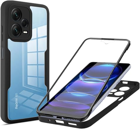 betterfon 360 Grad Hülle Kompatibel mit Xiaomi Redmi Note 12 Pro+ | Handyhülle mit eingebautem Displayschutz für Redmi Note 12 Pro+ | Schwarz