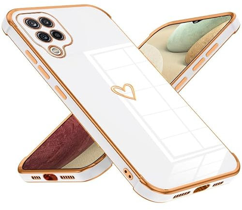 Keteen Handyhülle für Samsung Galaxy A12 Hülle Cute Herz Muster Mädchen Galvanisierte Kameraschutz Weich TPU Silikon Schutzhülle Ultra Dünn Case Stoßfeste Hülle für Samsung Galaxy A12 / M12-Weiß