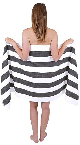 Betz Berlin Saunatuch mit Streifen - 1 Saunahandtuch aus 100% Baumwolle - Badetuch - 70 x 180 cm Farbe weiß - Graphit