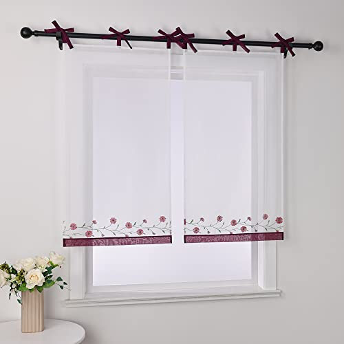 Joyswahl Voile Scheibengardine im Landhausstil »Kamille« Cáfe Gardinen Transparent Kurz Küchengardinen Bistrogardinen Küche Violett HxB 120x60cm 1 Stück