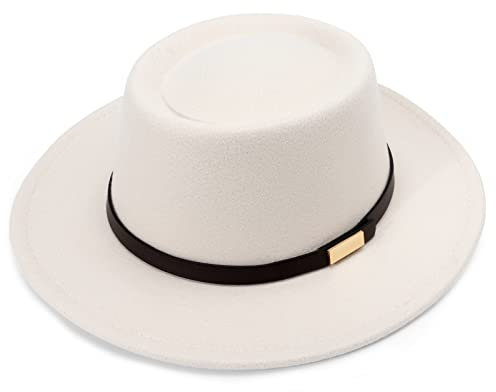 DRESHOW Fedora-Hut mit breiter Krempe für Damen Gürtelschnalle Retro-Panama-Schlapphut