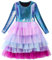 FILOWA Vestito per Ragazza Bambina Tulle Paillettes Manica Lunga Abito Sirena Principessa Vestiti Elegante Viola Verde Sirenetta Carnevale Costume Festa Compleanno Primavera Autunno Regazze 6-7 Anni