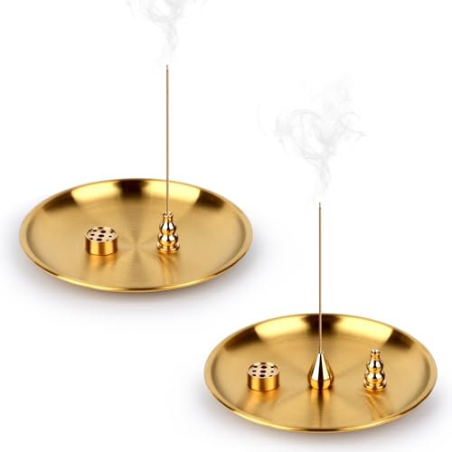 VFANDV 2 Piezas Soporte Incienso, 3 en 1 & 4 en 1 Porta Incienso de Latón Soporte para Incienso con Receptor Ceniza Quemador de Incienso para Decoración del Hogar Yoga Meditación