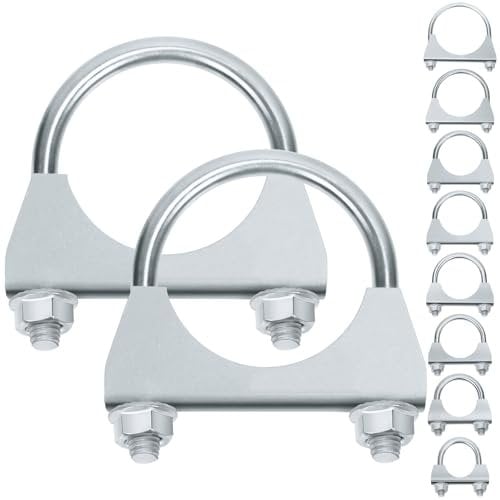 Keadic 2Pcs 2-1/8 Zinc Plated Exhaust U Clamps, Universal Silencer Exhaust Clips, 54mm Saddle Flange Muffer U-Bolt Clamp for 2-1/8 OD Pipe