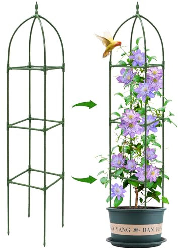 Obélisk Tuteur de jardin 1 pièce 180 cm Roses Treillis métallique amovible Résistant aux intempéries Pour plantes grimpantes, roses, clématites, tomates