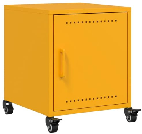 vidaXL Nachttisch, Nachtschrank mit Schubladen Rollen Griff, Nachtkommode für Schlafzimmer, Nachtkonsole Beistelltisch, Senfgelb Stahl
