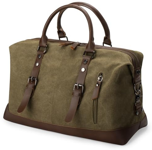 Virklyee Bolso de Viaje de Lona Retro Weekender Bolsa de Deporte Hombre Bolsa Gimnasio 32L,Lona retroAdecuado para Viajes, Negocios, Camping,para Mujer y Hombre (Verde)