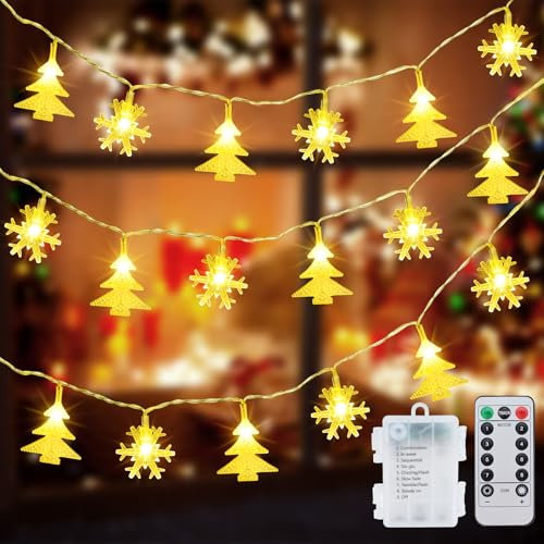 Catena Luminosa Interno 6M 40LED Fiocco di Neve e Albero di Natale Luci di Natale LED Luci a Batteria, Impermeabili Decorazioni Natale per Interno, Luci Natalizie per Giardino, Addobbi Natalizi