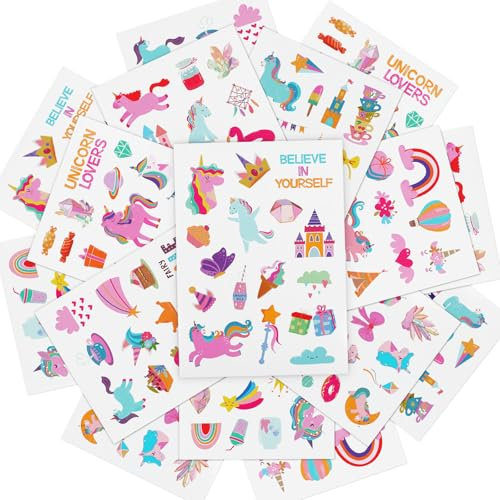 BETESSIN 134 Stück Einhorn Aufkleber für Scrapbooking und Basteln 13 x 18 cm