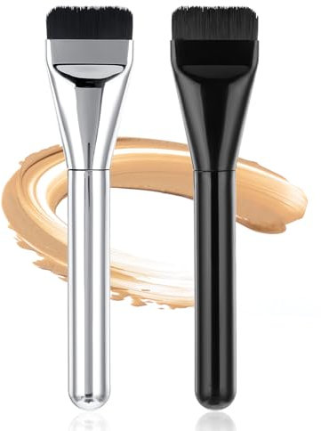 6pcs Flat Foundation Brush,Super Thin Liquid Foundation Brush,Traceless Foundation Makeup Brush,Soft Synthetic Bristles Blending Brushes for Smooth and Flawless Makeup Application (Black, Silver)