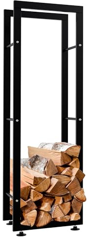 DELUKE® Kaminholzregal innen Metall SATLO - für Feuerholz | Brennholzregal innen Kaminholzständer Kaminholzhalter Feuerholzregal Innen| Schwarz, 25x40x125cm
