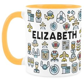 Purely Home Custom Flight Attendant Mug - Humourous Cabin Crew & Air Hostesses Novelty Gift - Tea/Coffee Yellow Ceramic Cup Personalised Present for Flight Attendants