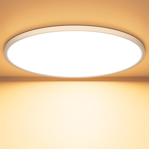 OUILA LED Deckenleuchte Flach Rund - Ø50CM Deckenlampe LED 48W 3000K 4800LM IP44 Wasserdichte Badezimmer Lampe, Küchenlampe Deckenleuchte Warmweiß für Küche Bad Schlafzimmer Flur Keller