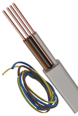Flat 3-Core and Earth grey Cable, 1.5mm Conductors, Brown/Black/Grey with 1.0mm Earth, Domestic and Commercial Wiring. Supplied with a cut of green/yellow, brown and blue sleeving.