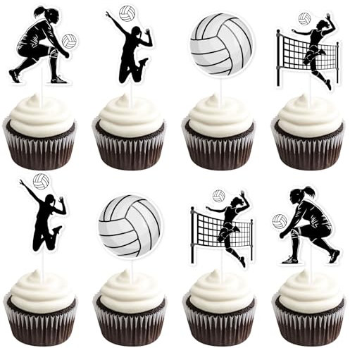 Kreatwow Volleyball Geburtstag Party Dekoration Schwarz Weiß Volleyball Cupcake Topper 36pcs Volleyball Party Dekor Volleyball Geburtstag Kuchen Dekor Sport Spiel Geburtstag Volleyball Spieler