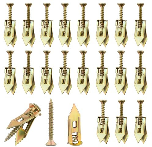 Kit di 40 tasselli e viti autoperforanti per cartongesso, in acciaio zincato, per cartongesso, resistenti, senza trapano o fori nella parete, per TV, cinghie per scaffali, armadi (20 viti e 20